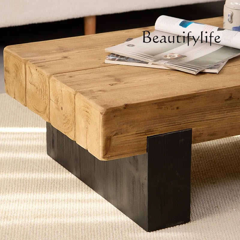 Square coffee table TRONCO™ – Solid fir with black base - 