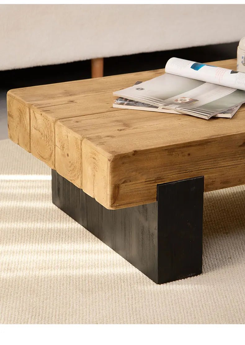 Square coffee table TRONCO™ – Solid fir with black base - 