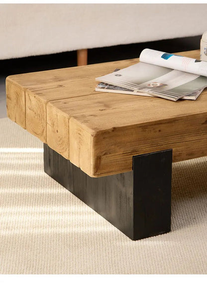 Square coffee table TRONCO™ – Solid fir with black base - 