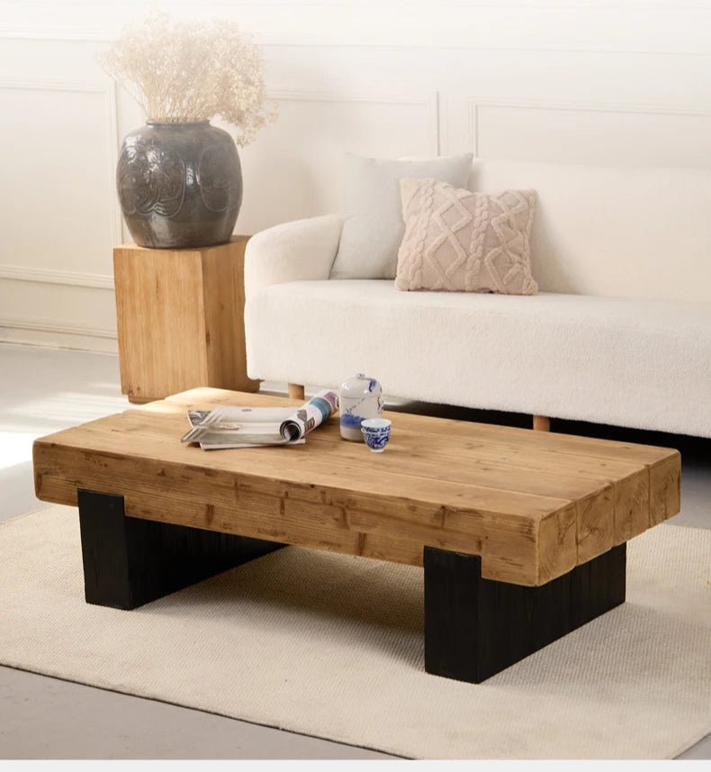 Square coffee table TRONCO™ – Solid fir with black base - 