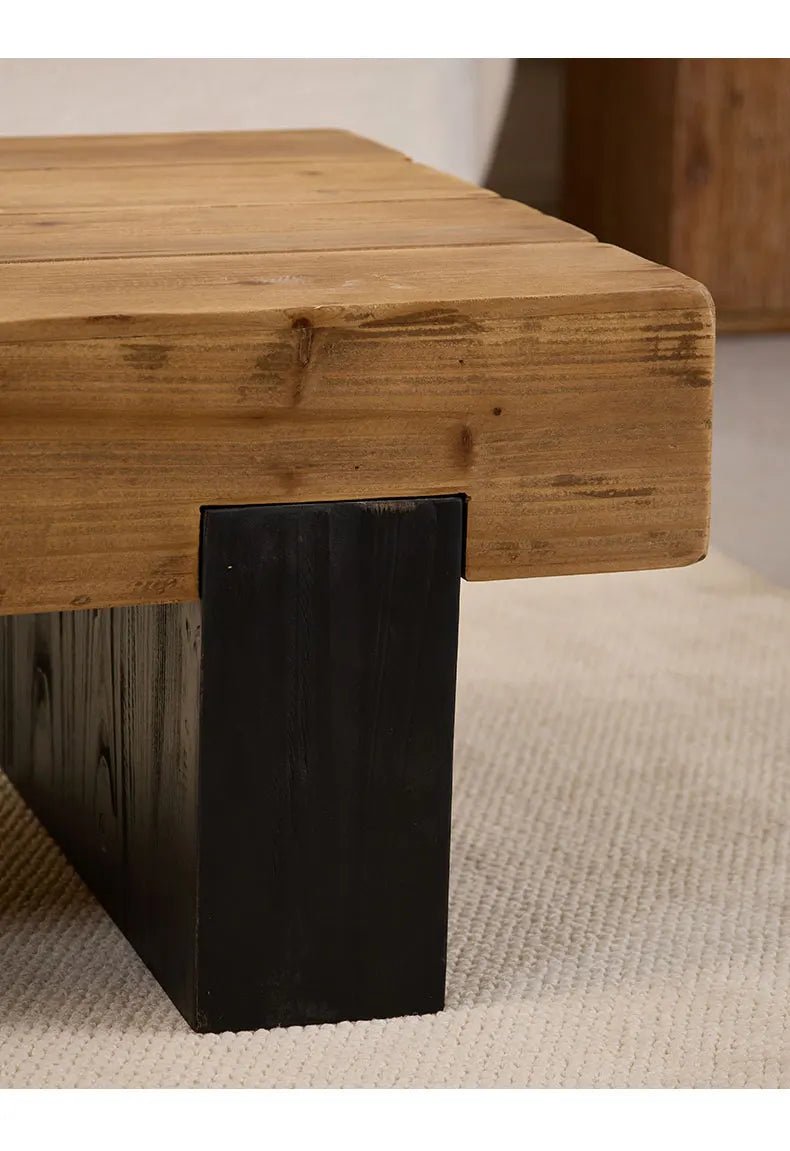 Square coffee table TRONCO™ – Solid fir with black base - 