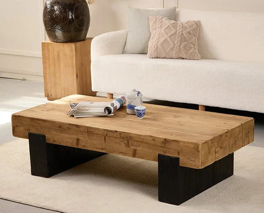 Square coffee table TRONCO™ – Solid fir with black base - 