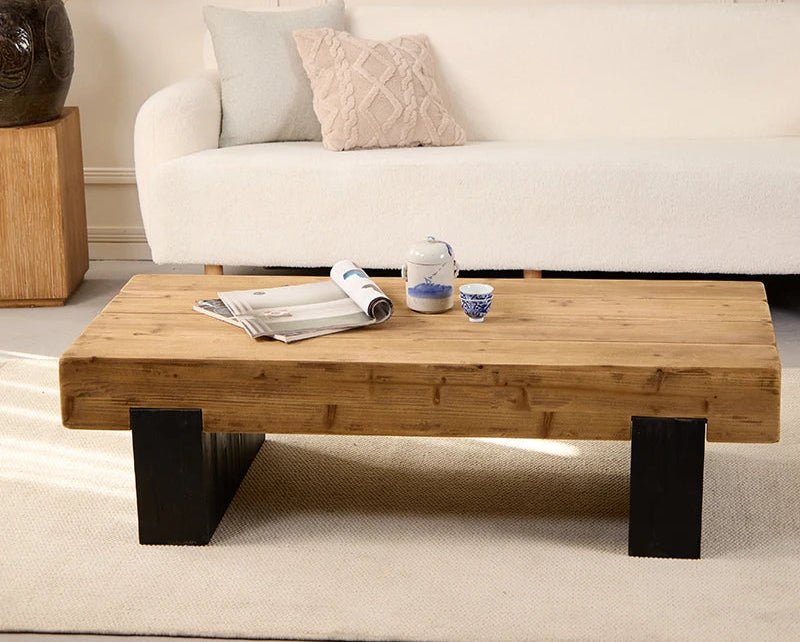 Square coffee table TRONCO™ – Solid fir with black base - 