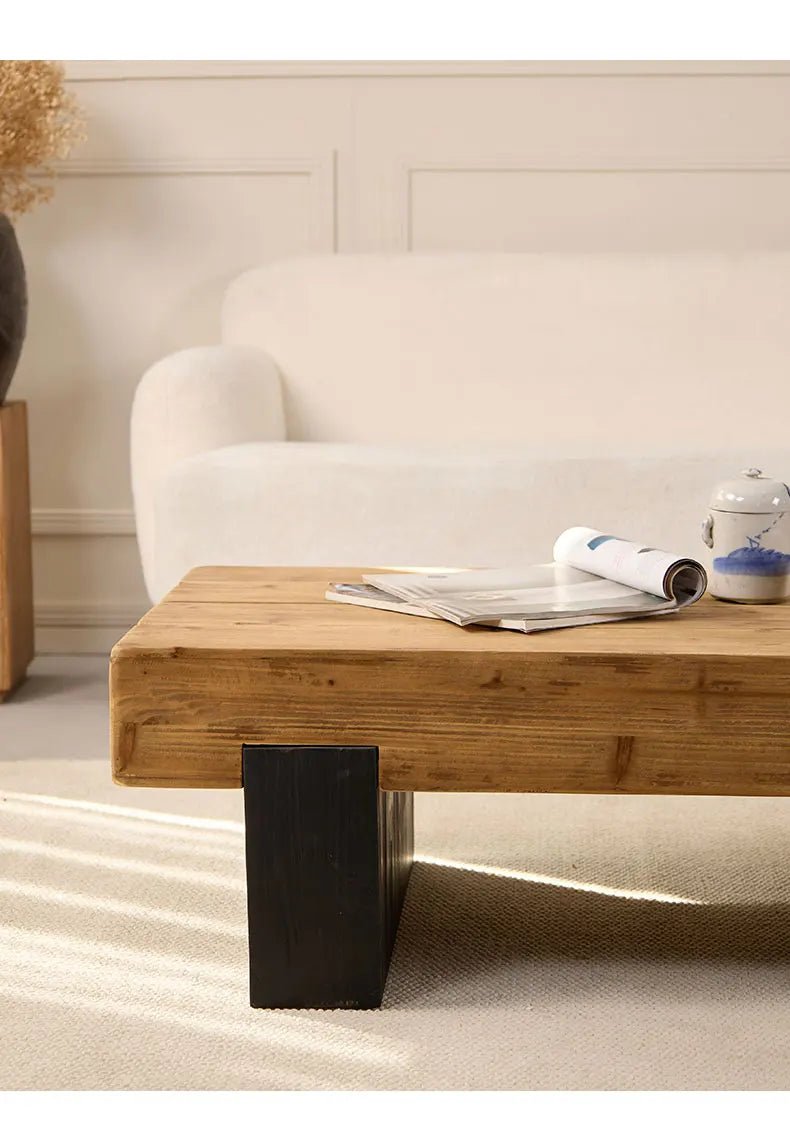 Square coffee table TRONCO™ – Solid fir with black base - 