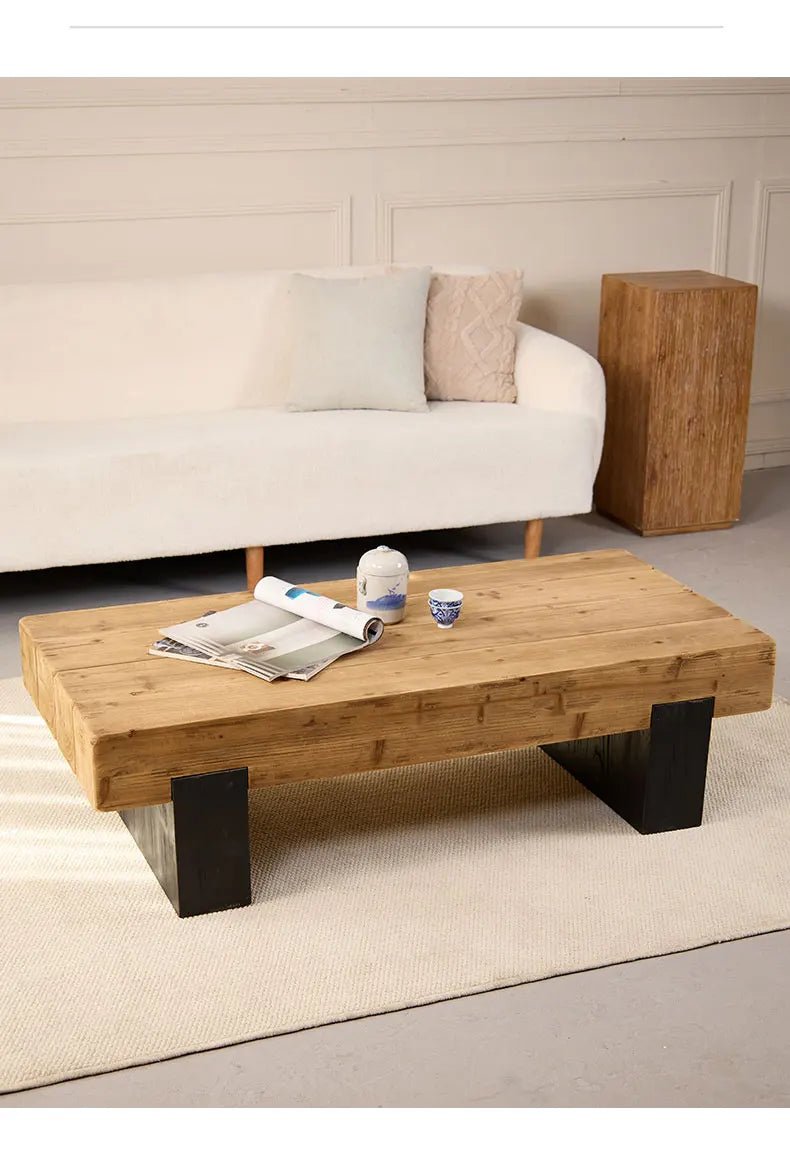 Square coffee table TRONCO™ – Solid fir with black base - 