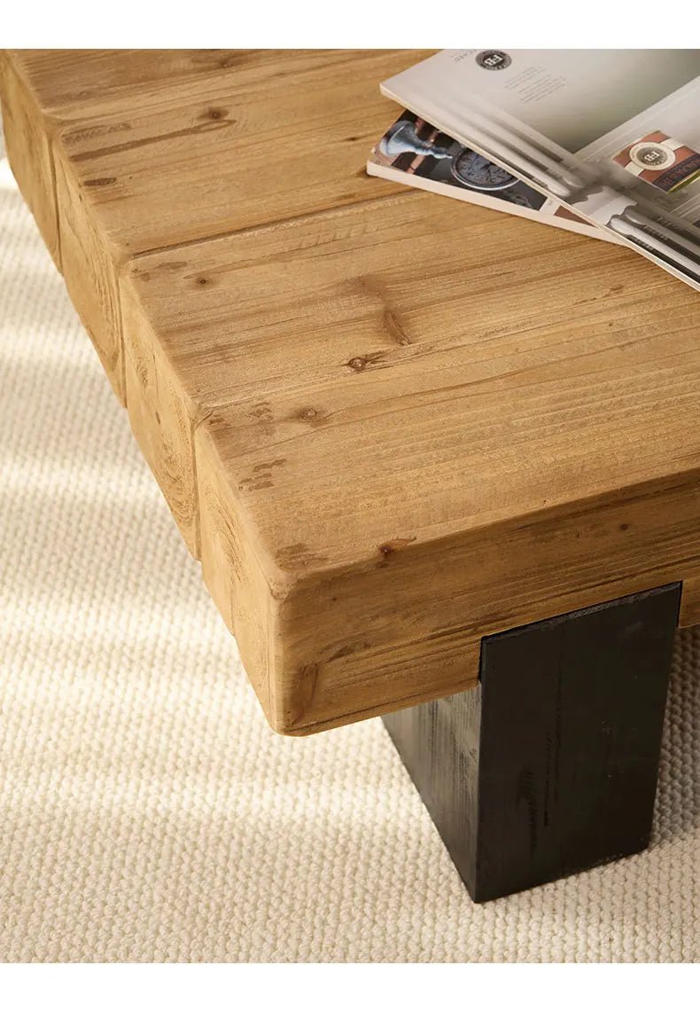 Square coffee table TRONCO™ – Solid fir with black base - 