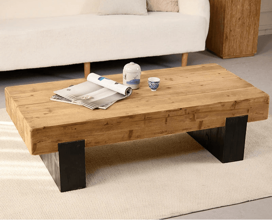 Square coffee table TRONCO™ – Solid fir with black base - 