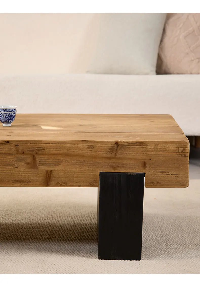 Square coffee table TRONCO™ – Solid fir with black base - 