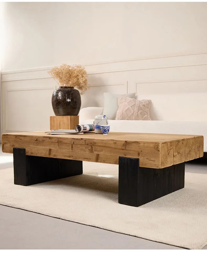 Square coffee table TRONCO™ – Solid fir with black base - 
