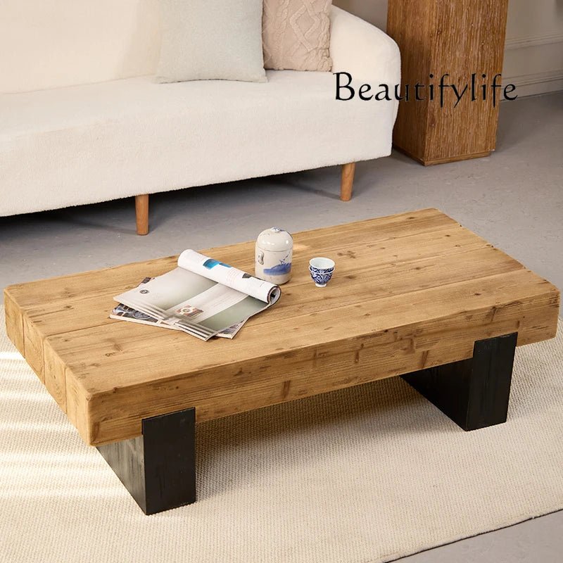Square coffee table TRONCO™ – Solid fir with black base - 