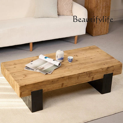 Square coffee table TRONCO™ – Solid fir with black base - 