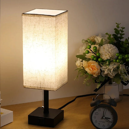 TEURUS™ USB Bedside Lamp – Dimmable Modern Fabric Light - 