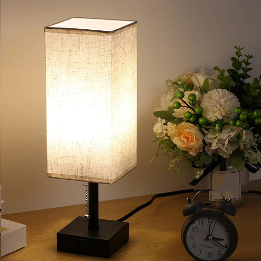 TEURUS™ USB Bedside Lamp – Dimmable Modern Fabric Light - 