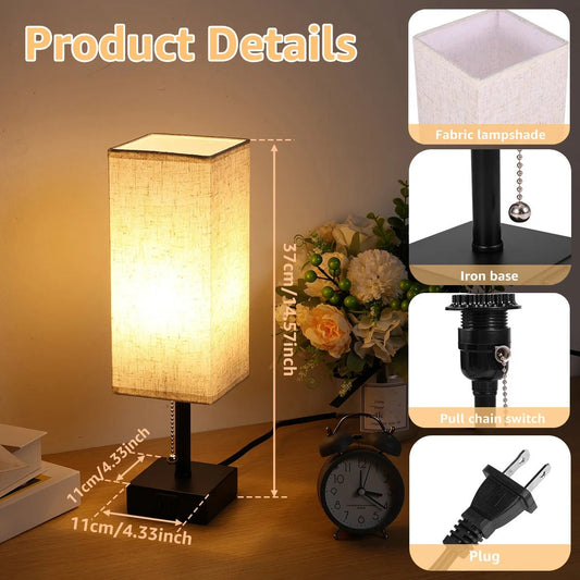 TEURUS™ USB Bedside Lamp – Dimmable Modern Fabric Light - 