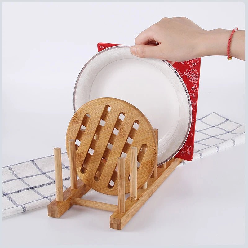 TILI™ Wooden Dish Rack – Compact Plate & Board Organizer - 