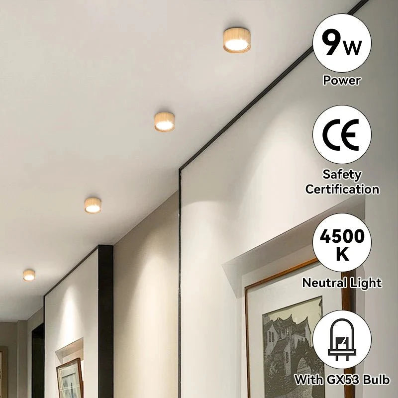 TINOQ™ Wooden Ceiling Light – GX53 LED, 9W, Warm or Neutral Light | AURÈA HOME - 