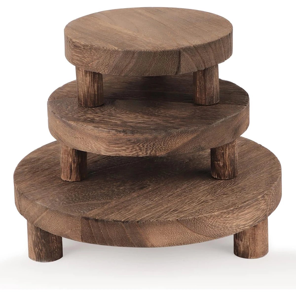TRILON™ Wood Display Riser Set – Rustic Pedestal Stands - 