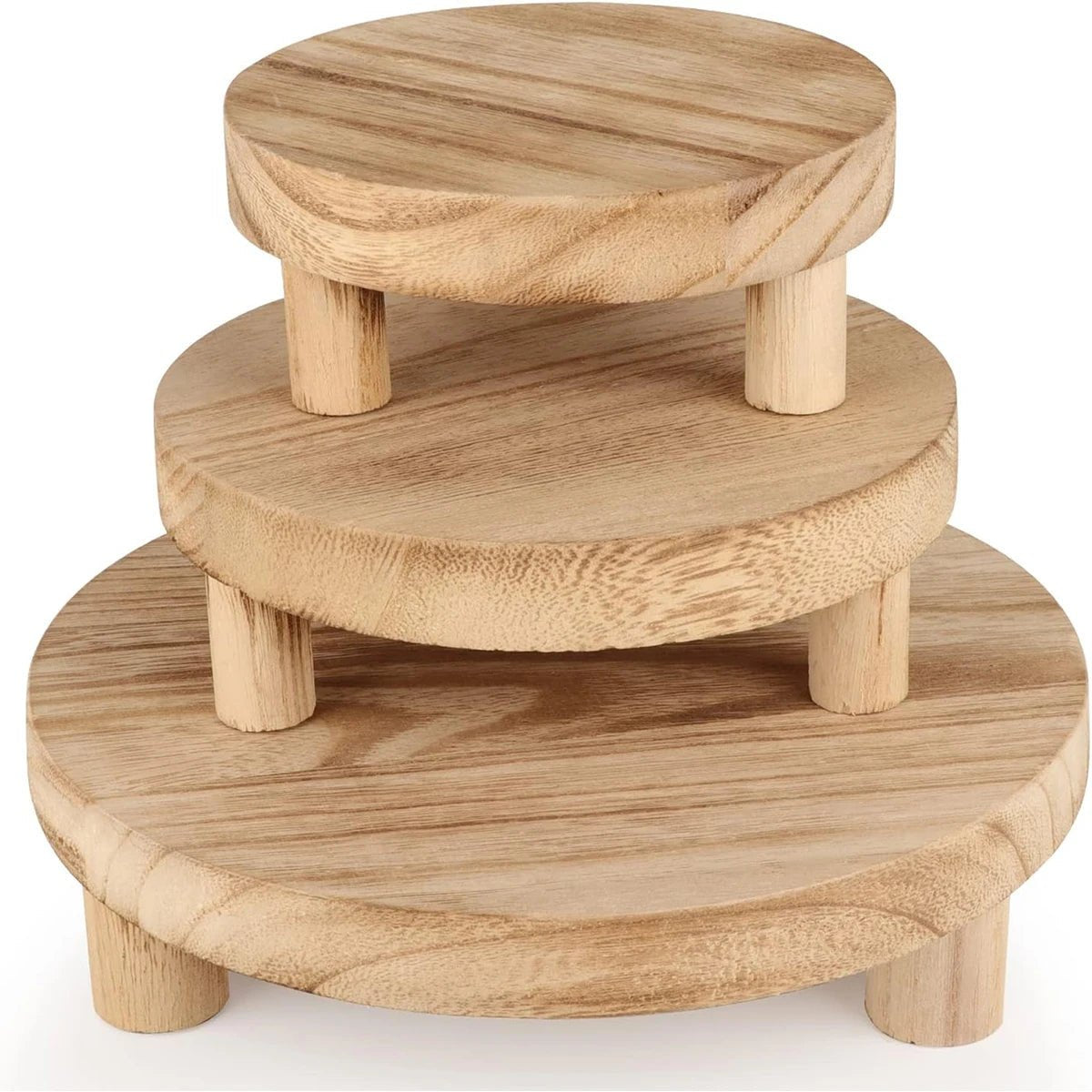 TRILON™ Wood Display Riser Set – Rustic Pedestal Stands - 