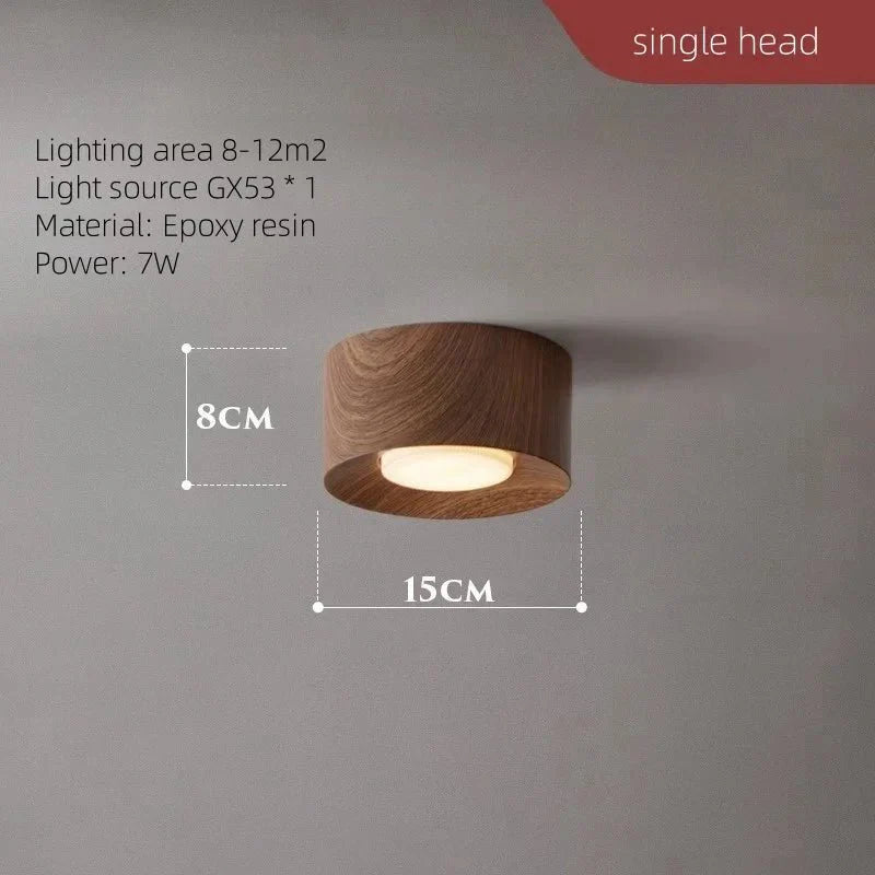 TRIOMA™ LED ceiling spot in walnut finish, surface mounted downlight.