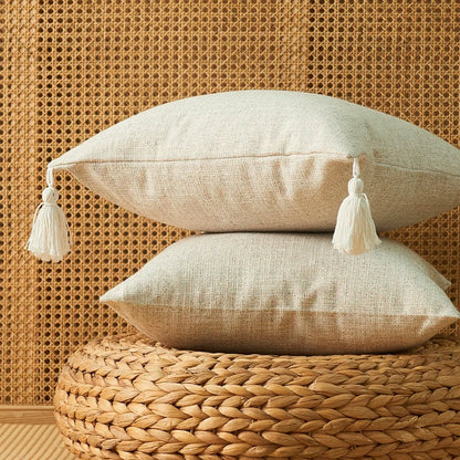 ZANZI™ Linen Tassel Pillow Cover – Boho Decorative Cushion - 