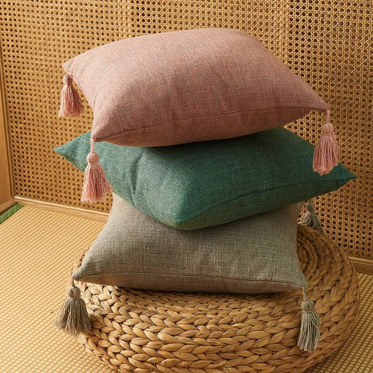 ZANZI™ Linen Tassel Pillow Cover – Boho Decorative Cushion - 