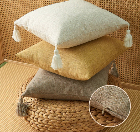 ZANZI™ Linen Tassel Pillow Cover – Boho Decorative Cushion - 